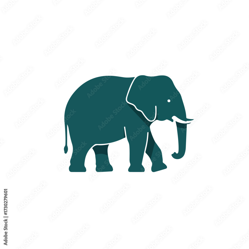 Fototapeta premium Teal elephant silhouette walking to the right with a white outline detail