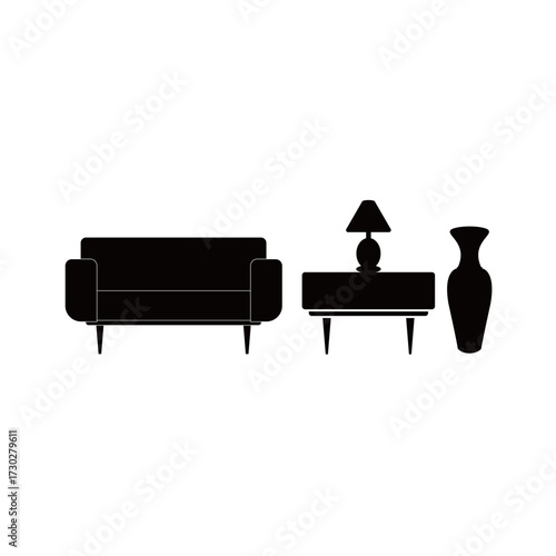Modern living room interior design with a comfortable sofa, an armchair, and a wooden table for rest