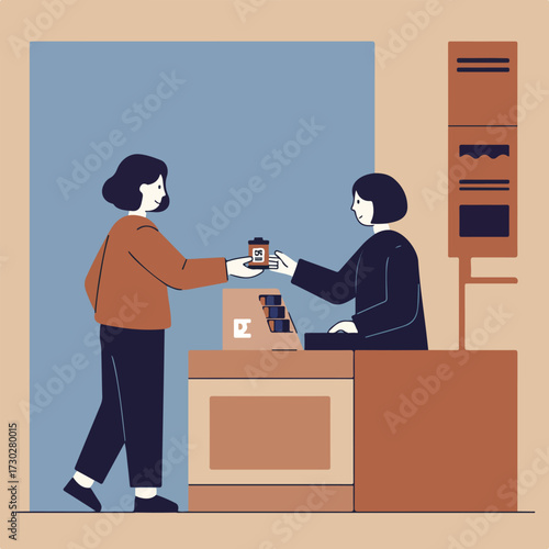 Customer buys film from cashier