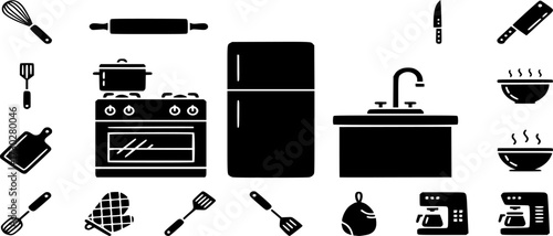 Kitchen line icon set. Cooking, Kitchen Tools icons vector illustration