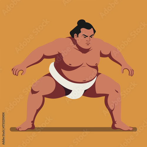 Sumo wrestler in mawashi ready for a bout, brown background