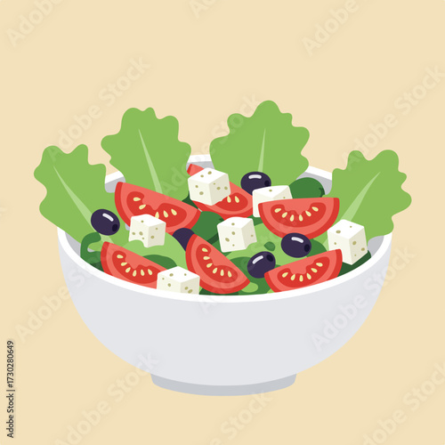 Salad bowl with tomatoes, cheese, olives, and lettuce