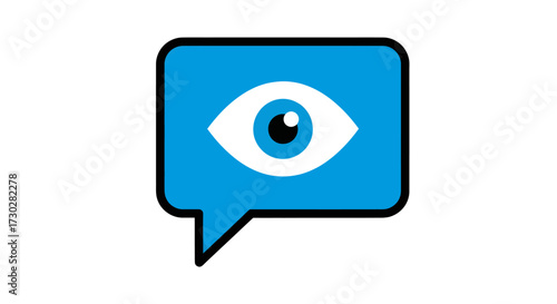 Blue speech bubble with a white eye inside, symbolizing observation or insight.