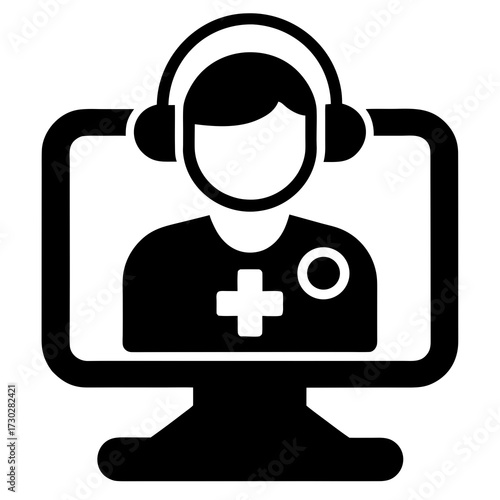 Telemedicine icon vector black design silhouette on white background