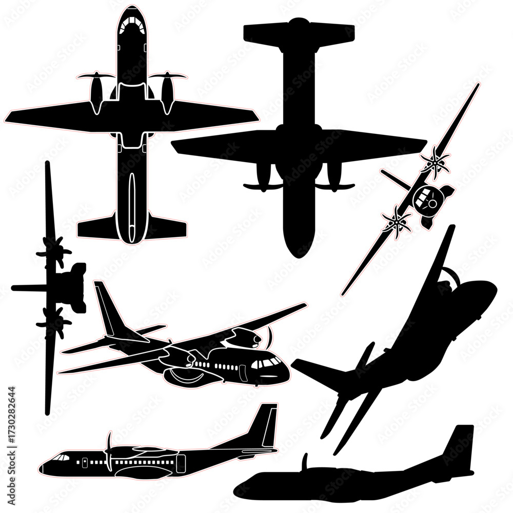 Medium tactical transport aircraft vector set 