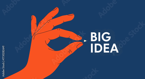 Conceptual graphic of an orange hand pinching a small point, representing the start of a big idea.