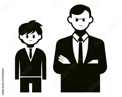 Worried boss and employee black silhouette vector design on white background