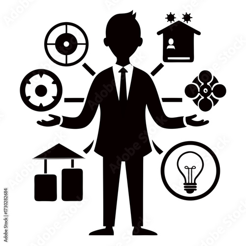 Business explanation black silhouette vector design on white background