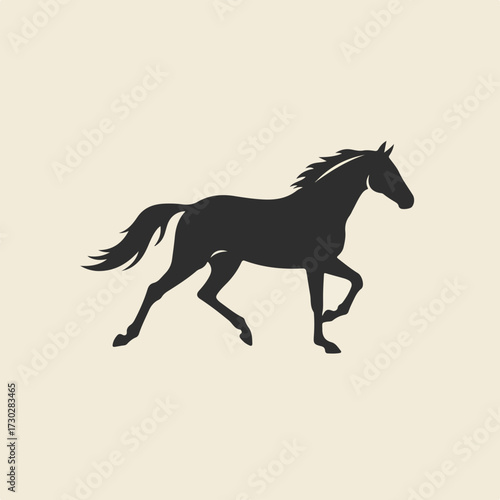 Dark horse silhouette trotting