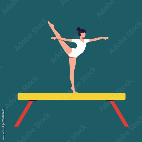 Gymnast balanced on beam in split
