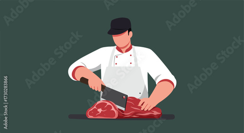 Butcher prepares meat cut