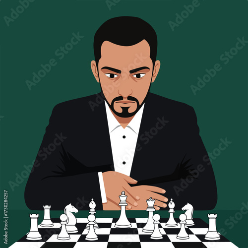 Man playing chess, focused gaze on the game