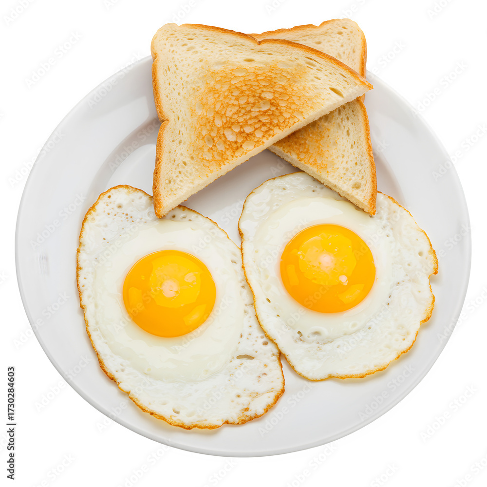 Fototapeta premium Fried eggs and toast isolated on transparent background