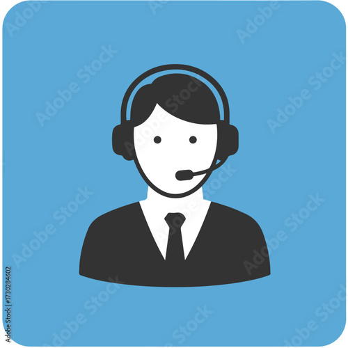 Person with headset on blue