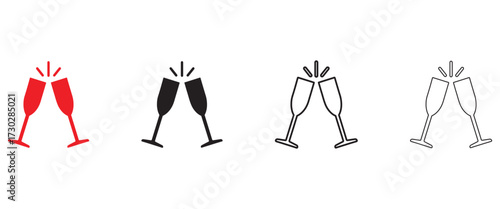 Two glasses of champagne or wine,  Alcohol and cocktail drink menu, Champagne glasses make cheers vector illustration