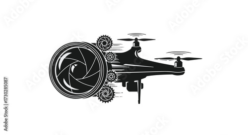 Innovative drone technology merges with camera lens for futuristic aerial photography.