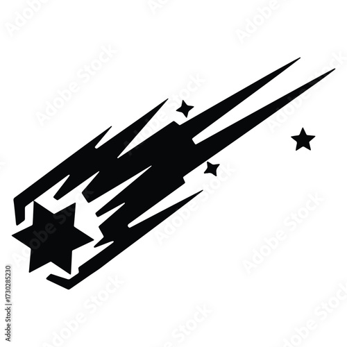 Black Silhouette of a Shooting Star with Trailing Sparkles Design