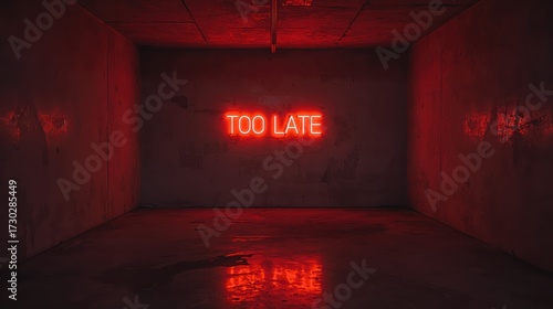 Neon sign in empty concrete room