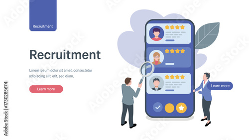 Recruitment illustration, job hiring process, human resources concept, candidate selection, online recruitment platform, employment search, business hiring, digital HR management