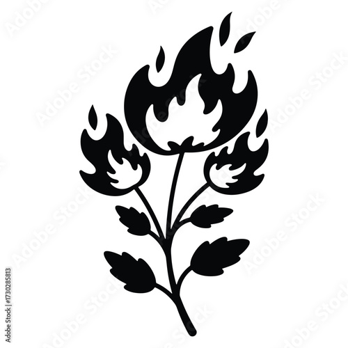 Burning Flower Illustration Graphic Black Silhouette on White Background