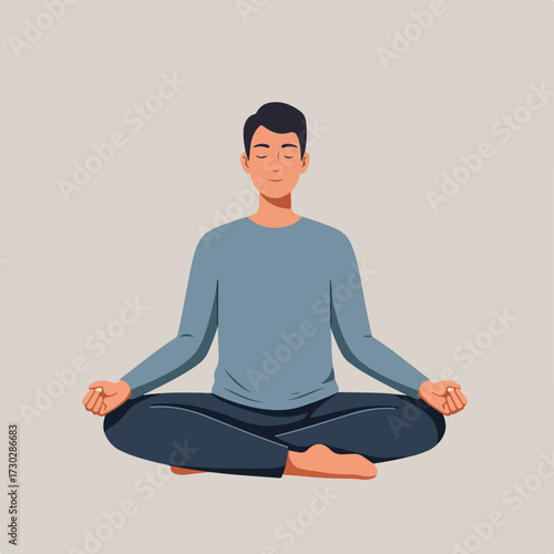 Man in lotus position, closed eyes, calm expression