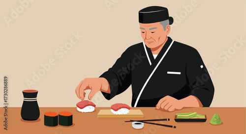 Sushi chef making sushi