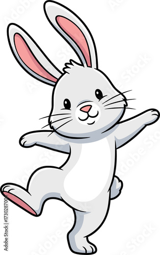 Cute white bunny standing. Character rabbit. Happy Easter graphic for kid and holiday on transparent background.