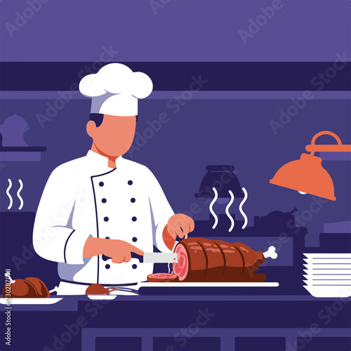 Chef cuts meat