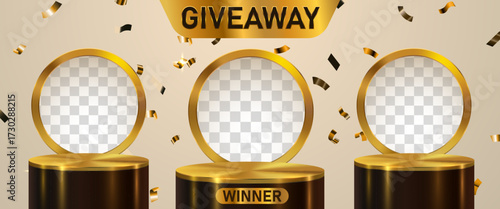 Giveaway winner announcement social media post template. Giveaway winner announcement with three winners. Vector illustration