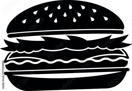 Cheeseburger silhouette clip art, Sandwich bun with meat and cheese, food vector design