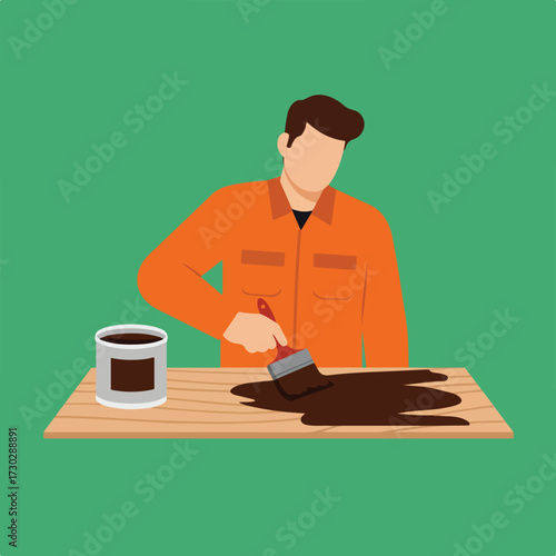 Person staining wood