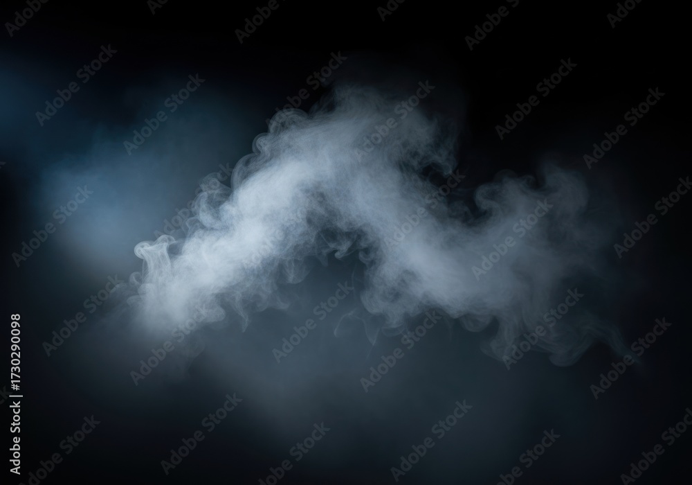 Fototapeta premium Dynamic white smoke and vapor flowing through a mysterious dark atmospheric background, creating an ethereal and abstract light effect, ideal for graphic design and special effects.
