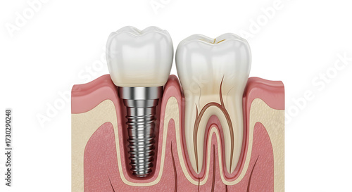 Dental implant and natural tooth cross-section comparison