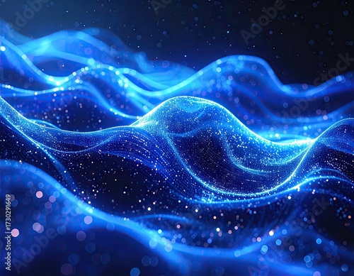 Abstract Blue Wave Particles Background