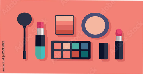 Flat lay cosmetic makeup set with compact powder