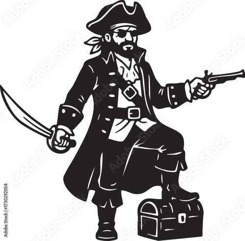 Cartoon pirate character vector illustration, adventure themed clipart