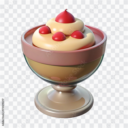 3D Trifle Dessert Icon | Layered Pudding, Fruit, Cream & Sponge Glass