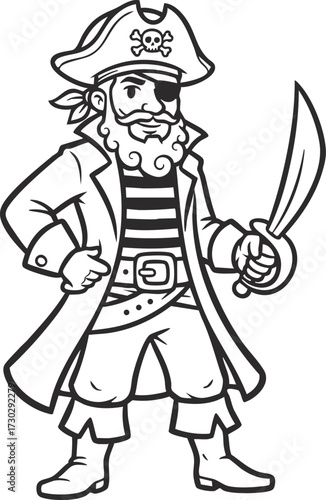 Cartoon pirate character vector illustration, adventure themed clipart