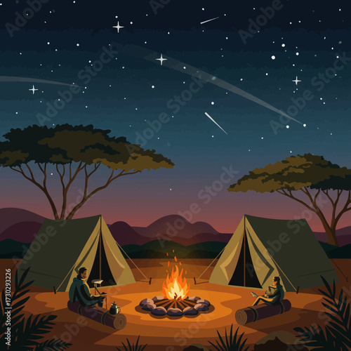 Stylized Safari Camp Under Starry Night