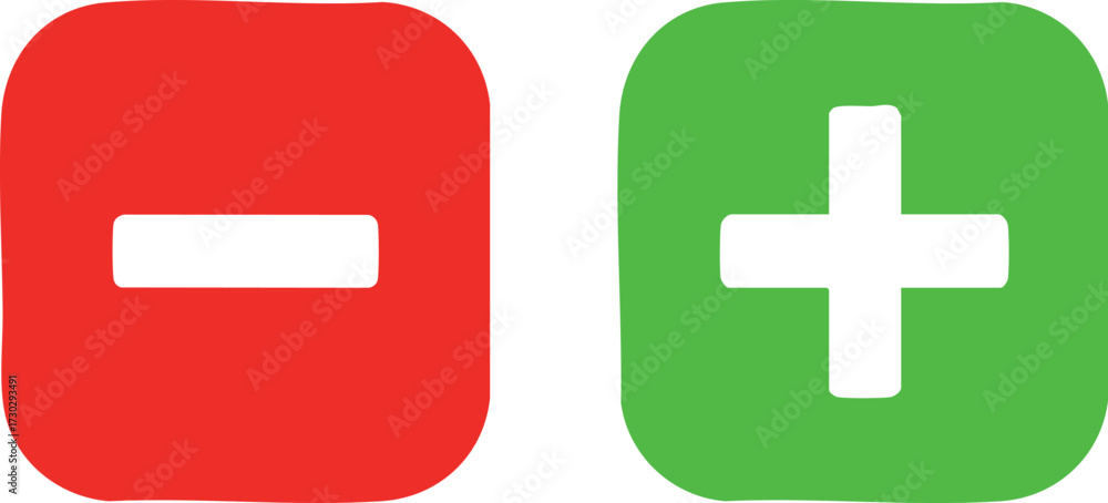 Fototapeta premium Vector art of red minus and green plus symbols