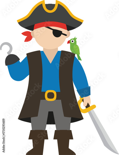 Cartoon pirate character vector illustration, adventure themed clipart