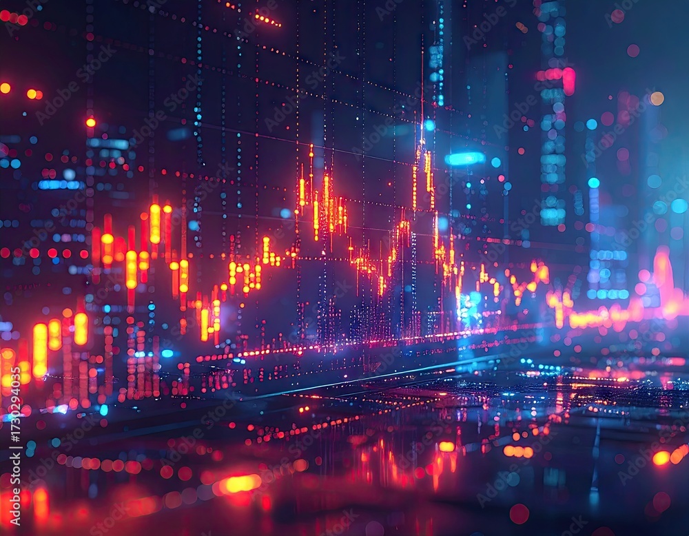 Obraz premium Abstract Cityscape with Dynamic Data Visualization at Night