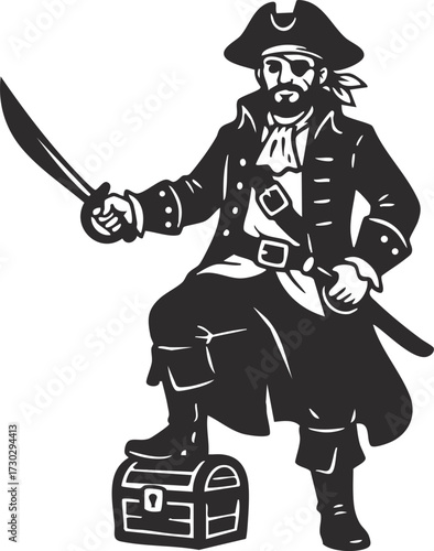 Cartoon pirate character vector illustration, adventure themed clipart