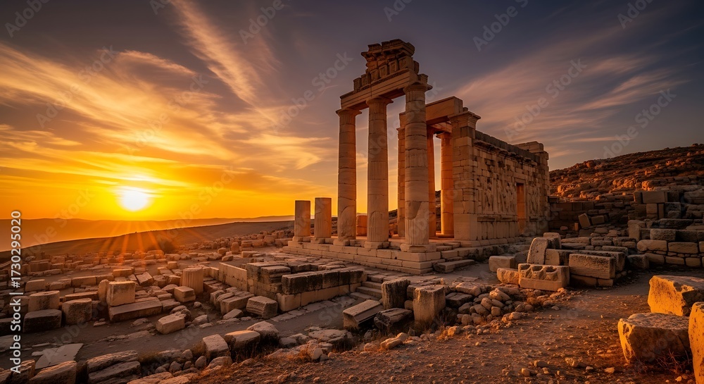 Fototapeta premium Ancient Ruins Sunset Landscape.