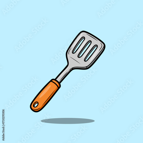Slotted Spatula Vector Illustration with Orange Handle