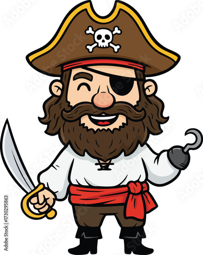 Cartoon pirate character vector illustration, adventure themed clipart