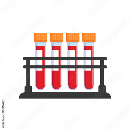 Medical test tubes with blood sample vector illustration isolated on white background. Laboratory research concept for biochemistry and viruses. Blood test tube with label. 