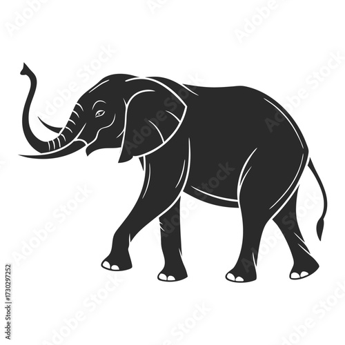 Gray elephant vector illustration isolated on white background walking in nature