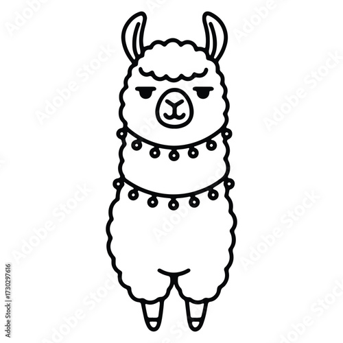 Cute Llama Outline Vector Illustration for Children and Design Projects