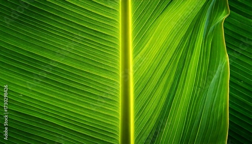 Close up of a vibrant banana leaf perfect for background textures and natural designs
